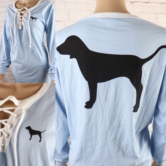 PINK Victoria's Secret Tops - VS PINK Logo Long Sleeve lace up Campus Tee Shirt